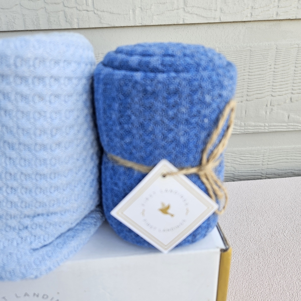 First Landings Newborn Photography Wraps Swaddle Receiving Soft Knit Blue 3 Pack - Picture 4 of 6